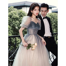 Night dress 2021 new autumn French fairy gray temperament long bubble cuff exam dress dress
