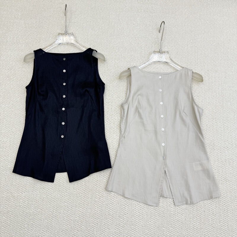 2026 Summer New Arrival: Elegant Thin Linen Blend Boat Neck Sleeveless Waist-Cinching Vest Shirt Q0303532 2026 Summer New Arrival: Elegant Thin Linen Blend Boat Neck Sleeveless Waist-Cinching Vest Shirt Q0303532