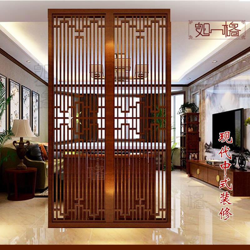 Wooden carved Chinese flower pattern antique door and window hollow background wall engraved living room cut ceiling corner flower solid wood