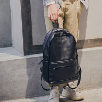 Mens double shoulder bag 2020 New fashion college students school bag 100 hitch Korean version Street trend Soft cortical backpack