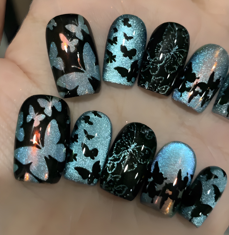 Chachajia Pure Handmade Wearable Nails Geda Maze Butterfly Cat Eye Sparkling Butterfly Dreamy Sparkling Manicure