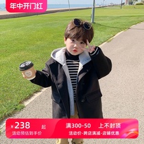 okaidi childrens clothing 2022 boys winter thickened woolen fake two-piece coat childrens hooded casual Korean style jacket