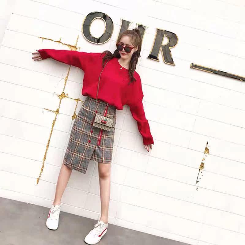 2022 New Spring Autumn Season Small Balsamic Wind Casual Fashion Korean Version Knitted Blouse Sweater Skirt Two-piece Suit Woman