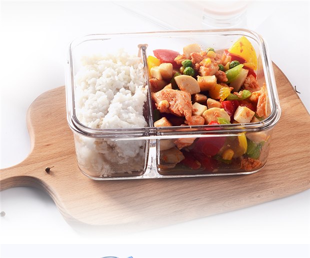Ngăn thủy tinh ngăn cách ly ăn trưa hộp thủy tinh hộp lưu trữ lò vi sóng 2 ngăn kín bát có nắp - Hộp cơm điện sưởi ấm hop dung com giu nhiet