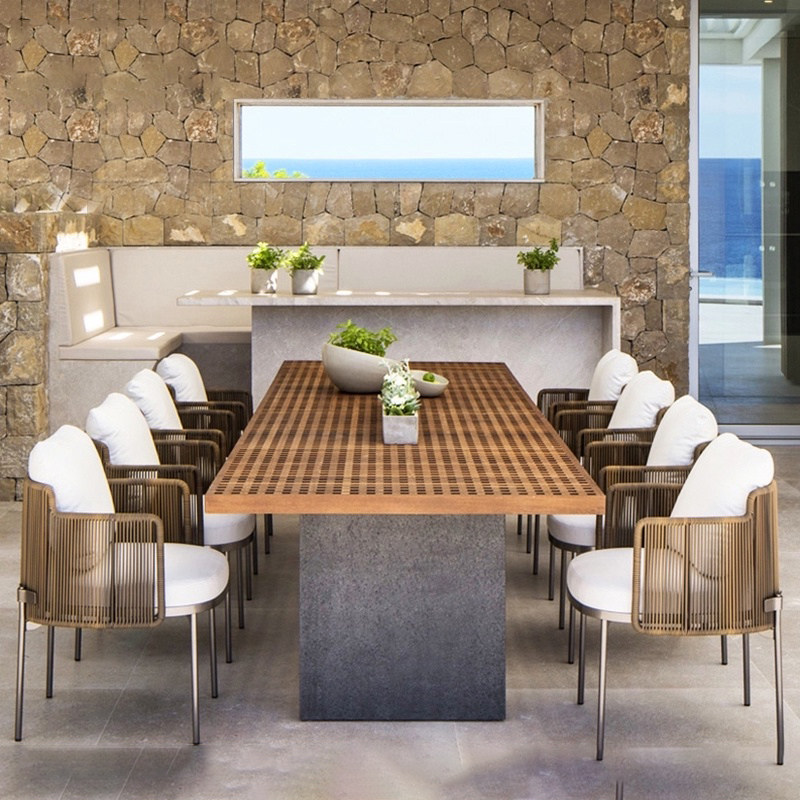 Nordic Outdoor Wine Teak Tables and Chairs Combined Trinary Balcony Outdoor Terrace Leisure Light Luxury Live Live Desk and Chair