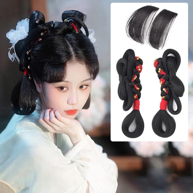 Ancient Wind Wig Woman Cute Red Rope Hanfu Song Made of Song Ming-made Sea Styling Accessories bell Hair Bag Hair Bag Wig kit