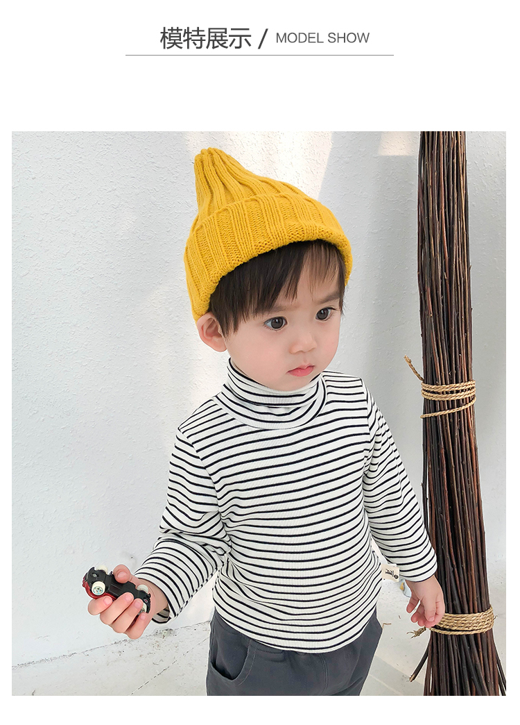 Áo thun trẻ em mùa đông mới cổ cao cộng với nhung nam trẻ em đáy quần bé áo sơ mi dài tay trẻ em sọc quần áo shop trẻ em