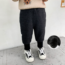 Boys velvet pants winter new thickened warm baby casual pants Baby knitted pants childrens sports pants tide