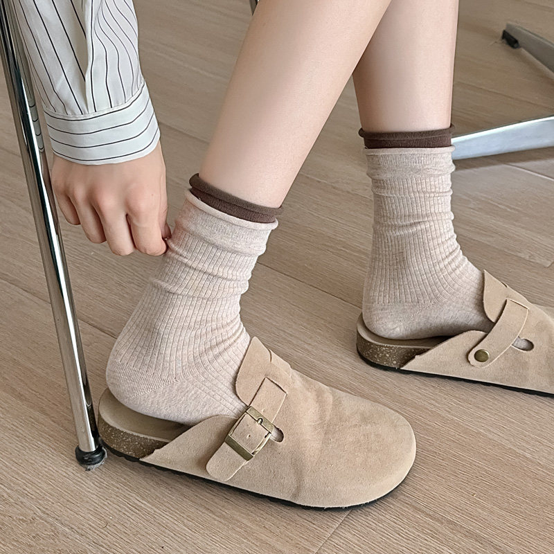 Japanese retro color-blocked striped student mid-calf socks