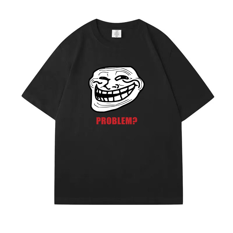 Troll Face Meme Expression Pack Problem Short-Sleeve Cotton T-Shirt Prank Smile Unisex