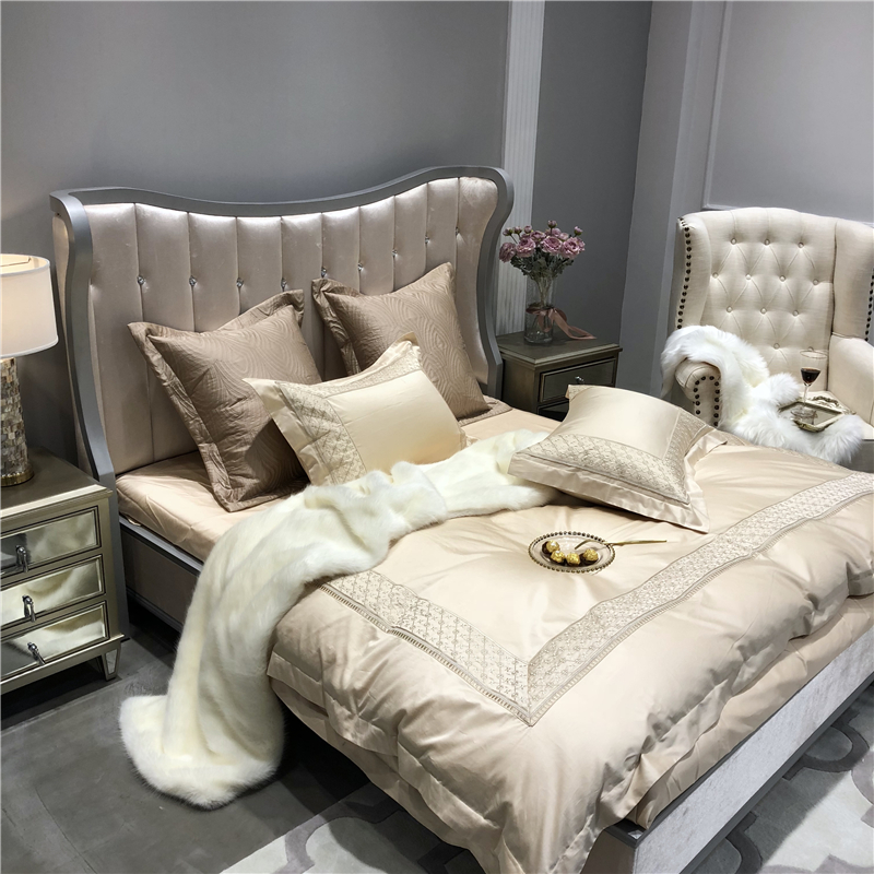 Ánh sáng châu Âu sang trọng 100 đôi sợi bông đảo bốn mảnh set Ý tối giản thêu bông mô hình phòng ngủ - Bộ đồ giường bốn mảnh bộ chăn ga