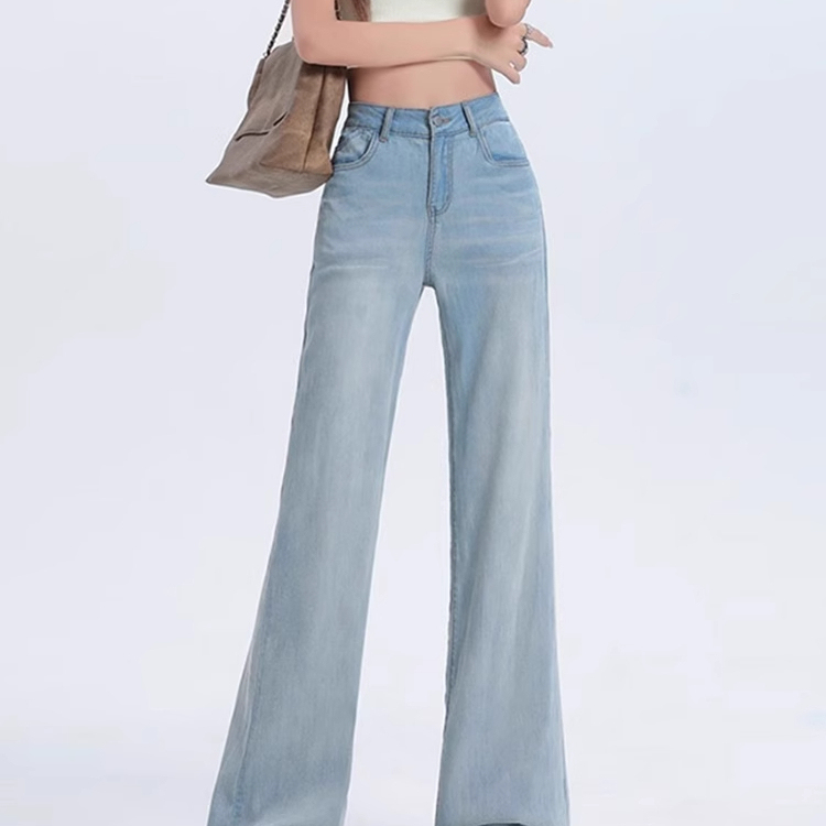 Tencel Flared Jeans 2025 Plus Size Women's Slimming Pear-Shaped Body High-Waisted Wide-Leg Pants Spring and Summer Thin