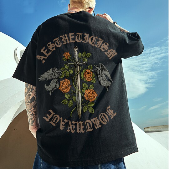 Trendy brand loose fat t-shirt short sleeve five-quarter sleeve couple plus fat plus size men's oversize hip hop t half sleeve