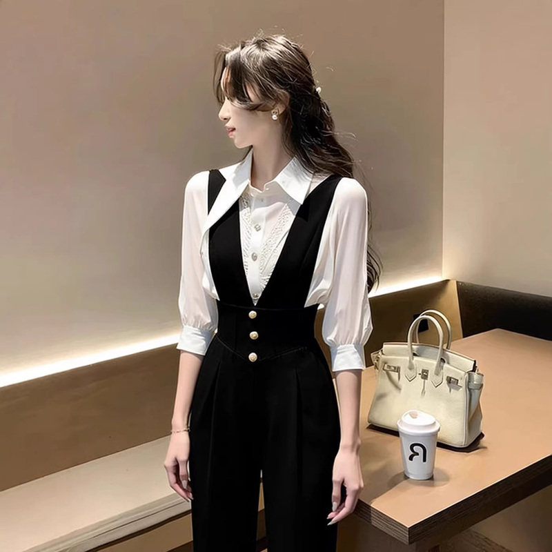 High-End Light Luxury Suit Overalls for Women, Spring and Summer, High-End and Stylish, Age-Reducing, Slimming, High-Waisted, Straight-Leg, Wide-Leg Jumpsuit