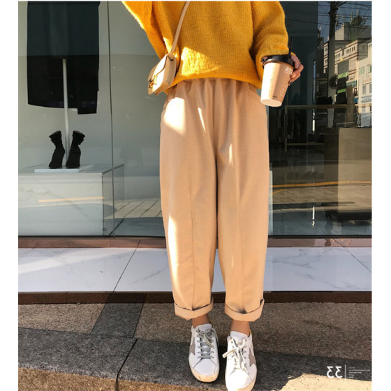 Plus size women's woolen fat mm sister 200Jin [Jin is equal to 0.5 kg] loose slimming carrot pants suitable for thick hips and thighs in autumn and winter