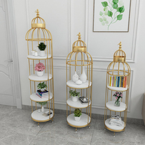 Nordic wrought iron bird cage shelf floor living room indoor flower shelf balcony solid wood multi-layer creative decorative frame