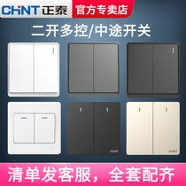 Chint two-on multi-control switch double-on one light three-control midway multi-switch two-on two-position switch panel household