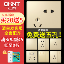Chint Big Board switch socket large panel household borderless 86 type concealed wall socket 2W Gold Ribbon Night Light