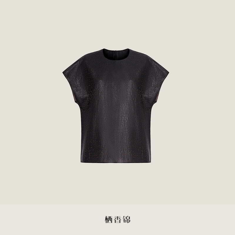 【Qixiangjin】Designer Style Round Neck Pullover Top with Small Flutter Sleeves