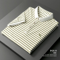 Light business half-sleeved polo shirt mens summer striped lapel mercerized cotton short-sleeved T-shirt mens casual Paul top