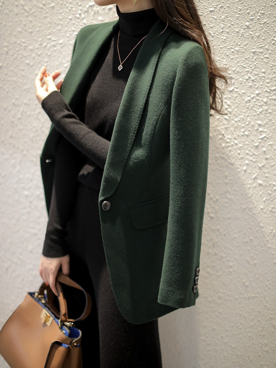 High level sensation ~ temperament ink green wool What to do with jacket cashew jacket cashew with slim female autumn and winter suit blouse