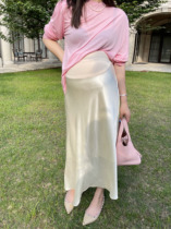 PEIPEI maternity wear acetate silk skirt dress suit summer half-length skirt stretch belly skirt