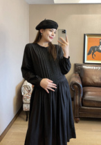 PEIPEI Pepe gestation Maternity dress Autumn Cotton Small Sub Loose Pregnancy Late National Wind Fall Fashion Tandem Dress
