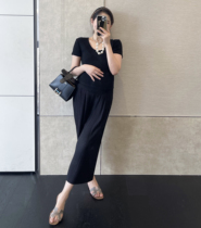 PEIPEI gestational woman dress half-body dress Pregnancy Summer Dress Pregnant Woman Dress Superior Loose Black THIN PREGNANT WOMAN PANTS