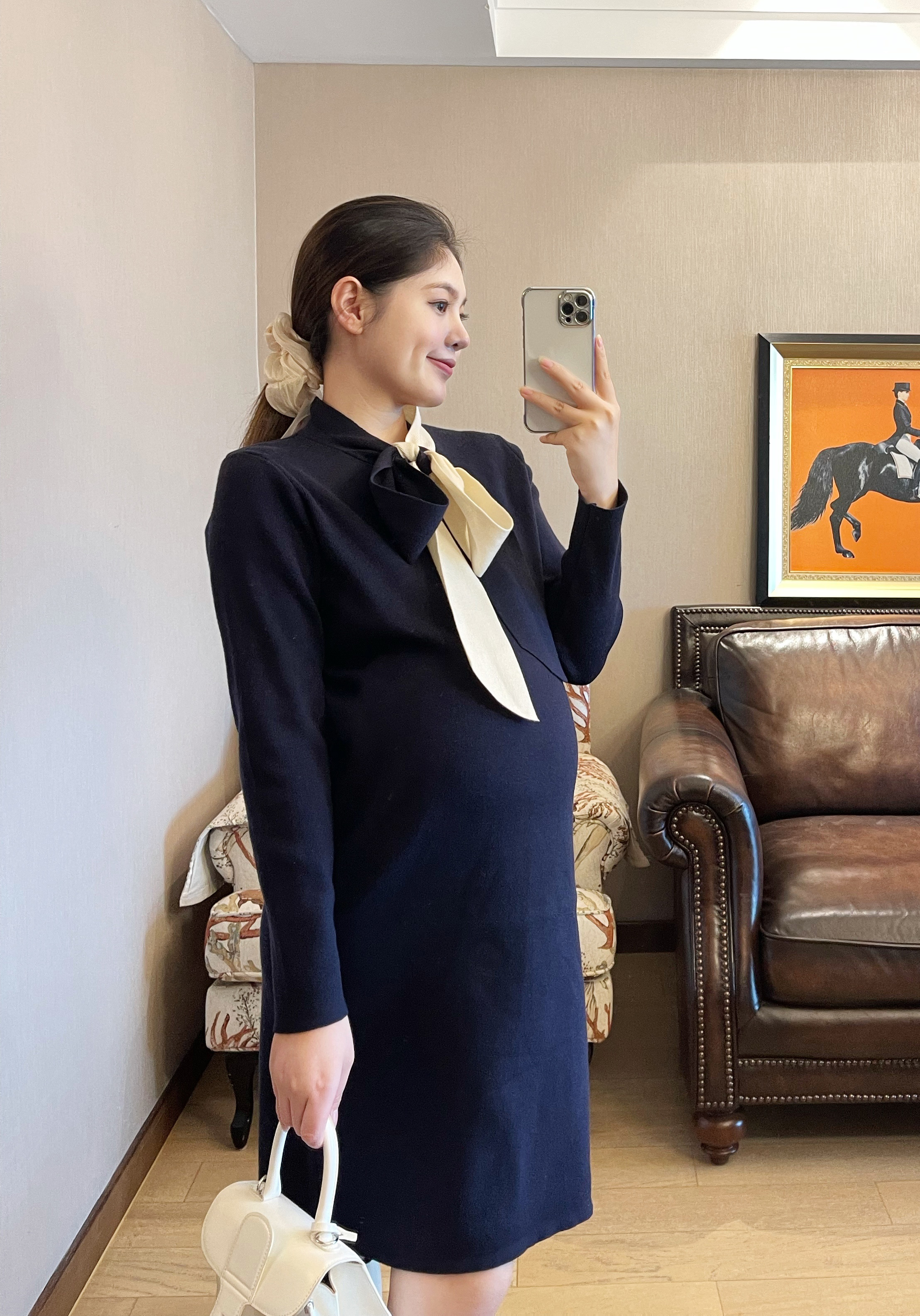 PEIPEI Pepe maternity dress navy blue fine knit dress senior casual princess dress autumn top loose autumn dress