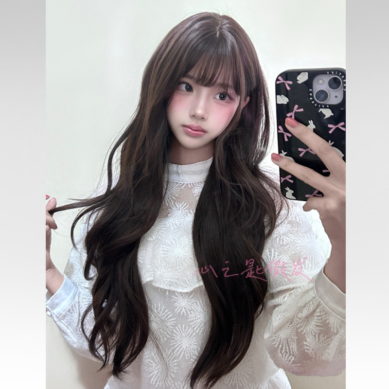 Heart's Key [Dark Chocolate Sweetheart] Air Bangs Chocolate Dark Brown Long Curly Wig