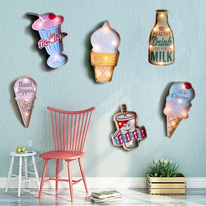 Retro ice cream model light box wall-mounted cone simulation milk tea model wall decoration hanging