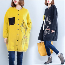 Pregnant women coat autumn and winter out thick catch velvet medium long coat cardigan fashion loose size woolen woolen coat