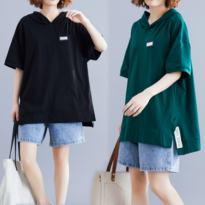 Gestational Maternity Summer Leisure short sleeve T-shirt Fashion thin with cap Sport sweatshirt with large size female dress Belly Jacket Tide