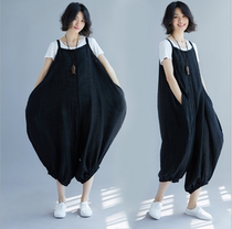 Pregnant women pants loose strap pants women 2021 summer fat MM art plus size casual ankle-length pants suspenders tide tide