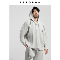 LEZORA Japanese house fabric lightweight breathable sunscreen clothing thin profile hooded pleated sweater men JK110