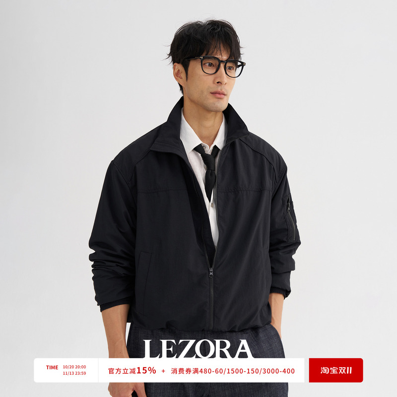 Lezora Paris Original Lightweight Taffeta Water-Repellent Wrinkle-Resistant Loose Ma1 Stand Collar Jacket for Men