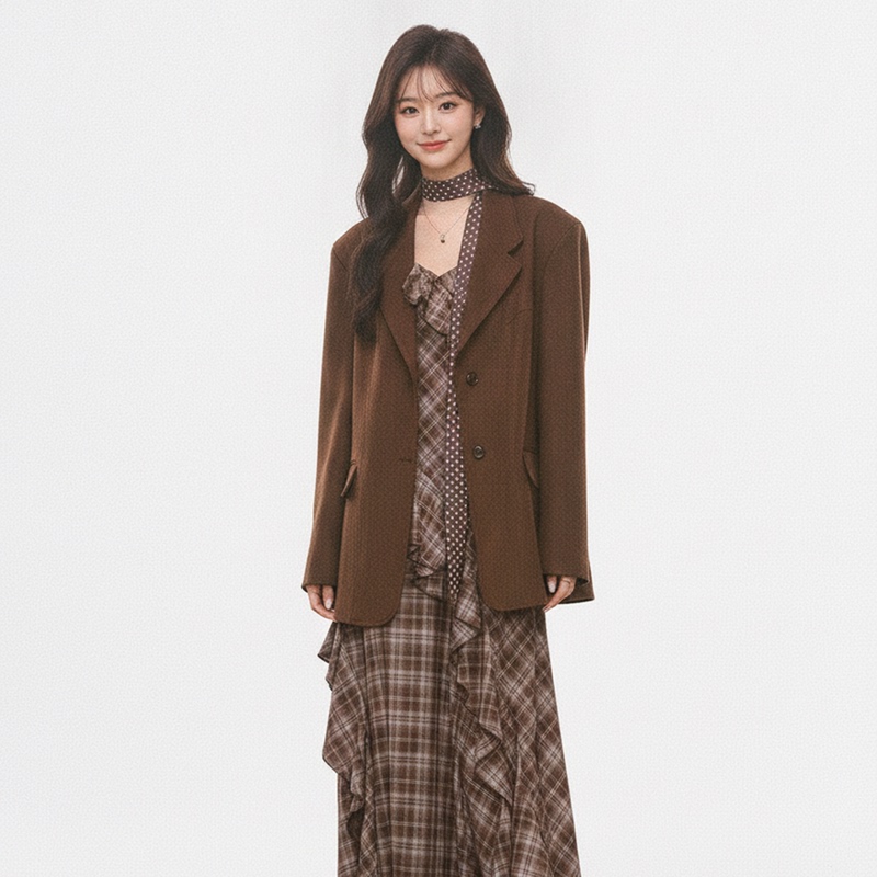 8.3 New Product Westayhone Suede Blazer Plaid Dress Set for Women 2026 New Style for Petite Sizes