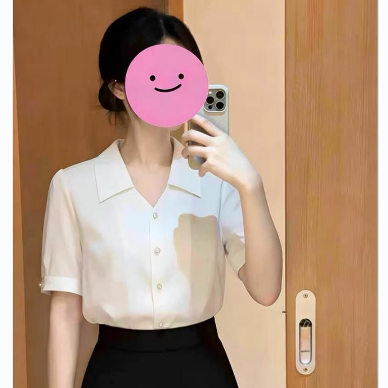 White Collared Short-Sleeved Shirt for Women, Summer Workplace Commute Outfit, Professional Interview Attire, Career Suit Dress