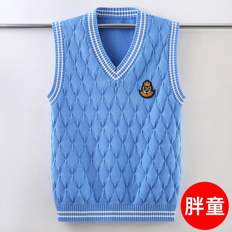 Fat Boy's Knitted Vest, Spring and Autumn Style, Extra Large Sweater Vest, Large Size, Loose, Fleece-Lined Cotton Vest