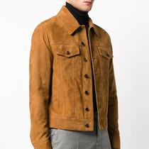 La Califfa Designer SLP French Imported Furry Goat Leaf Deciduous Yellow Leather Denim Jacket