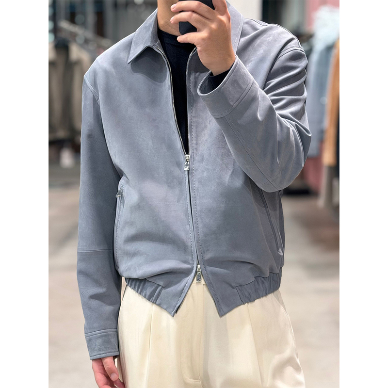 69900Bc Version of the Italian Velvet Calfskin Bbcalf Minimalist Flight Jacket Leather Jacket for Men in a Quiet Luxury Style