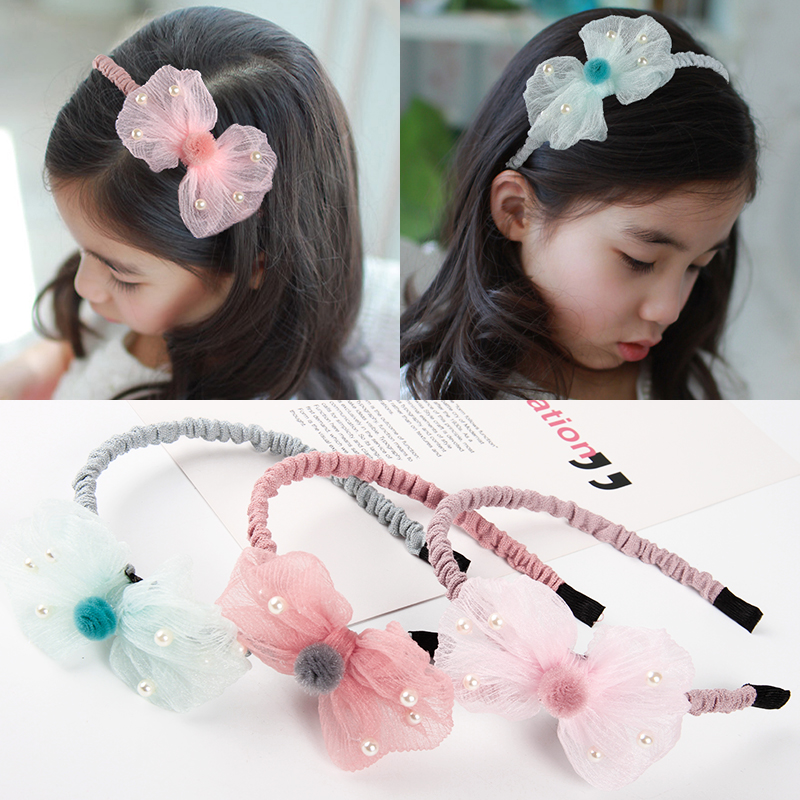 Korean Children Hair Adorable Princess Pearl Butterfly Knot Hair Stirrup Girl Temperament Hoop Baby Girl's Head Accessories