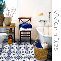 Blue handmade small tiles Moroccan toilet flower kitchen tile B & B stay porch balcony floor tiles 300