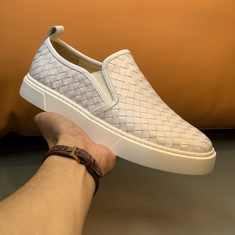 European Men's Shoes, Trendy White Genuine Leather Loafers, Slip-On Woven Sneakers, British Style White Shoes, Big Brand European Men's Shoes, Trendy White Genuine Leather Loafers, Slip-On Woven Sneakers, British Style White Shoes, Big Brand