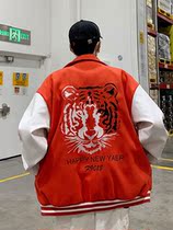 X TNF MDNS tiger head embroidered red coat small crowdsplicing clip-knucklejersey-year-old-year baseball uniform male