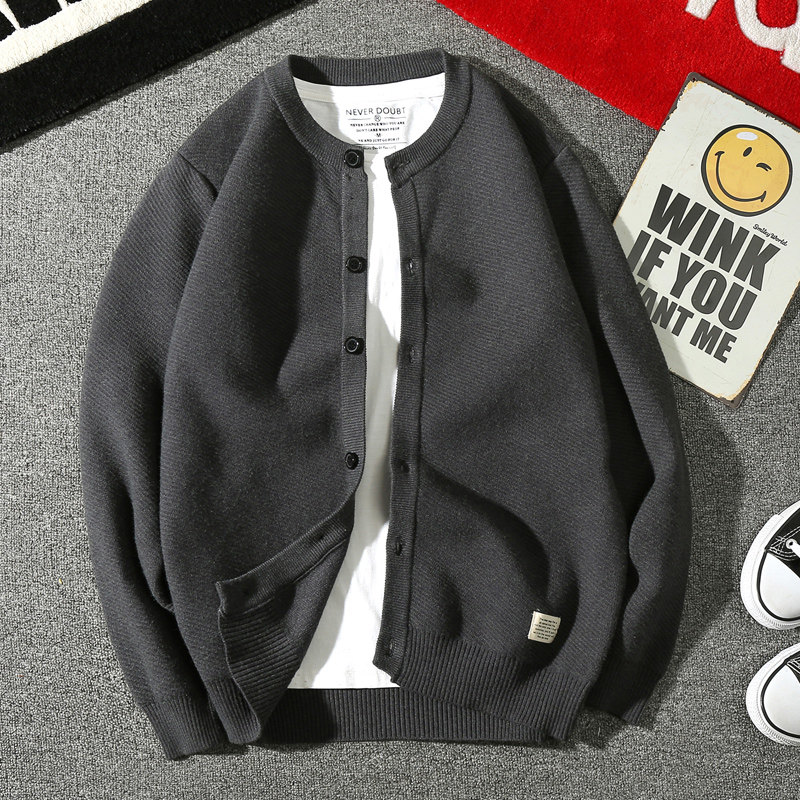 Cangishi Kazuki baseball collar knitted sweater men's jacket spring and autumn style trendy outerwear thickened cardigan jacket