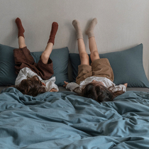 Xinjiang knitted cotton vegetarian color double parquet of four sets of geranium cotton pure color bed products full cotton pure cotton quilt cover sheet bed bamboo hat