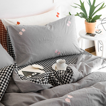 ins wind butterfly knot embroidered parquet with small fresh bed hat bed four pieces of water washed cotton full cotton pure cotton