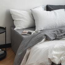 Nordic lukewarm-personality minimalist style pure cotton bed pint pure color white grey bed cover with four sets