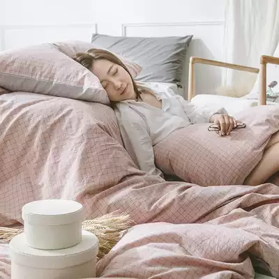 Simple Nordic style water washing cotton four-piece cotton bedding quilt cover sheets bed hats 4 sets